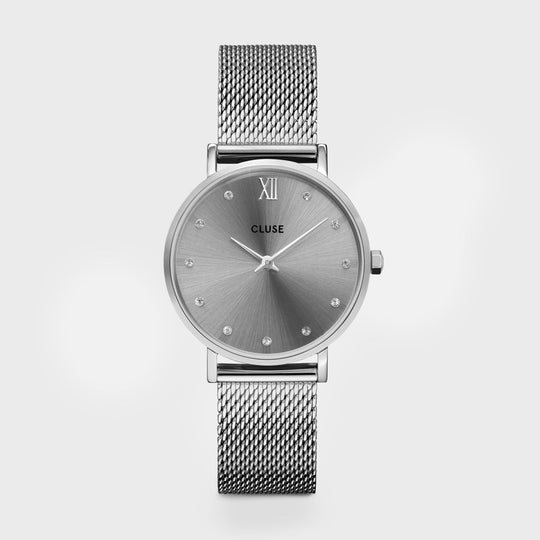 Minuit Mesh Crystals, Grey, Silver Colour CW10203 - Watch