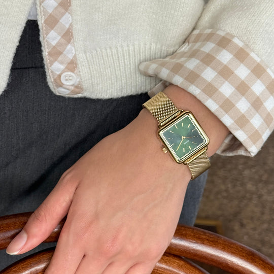 CLUSE La Tétragone Mesh Gold/Green CW10309 - Watch on wrist