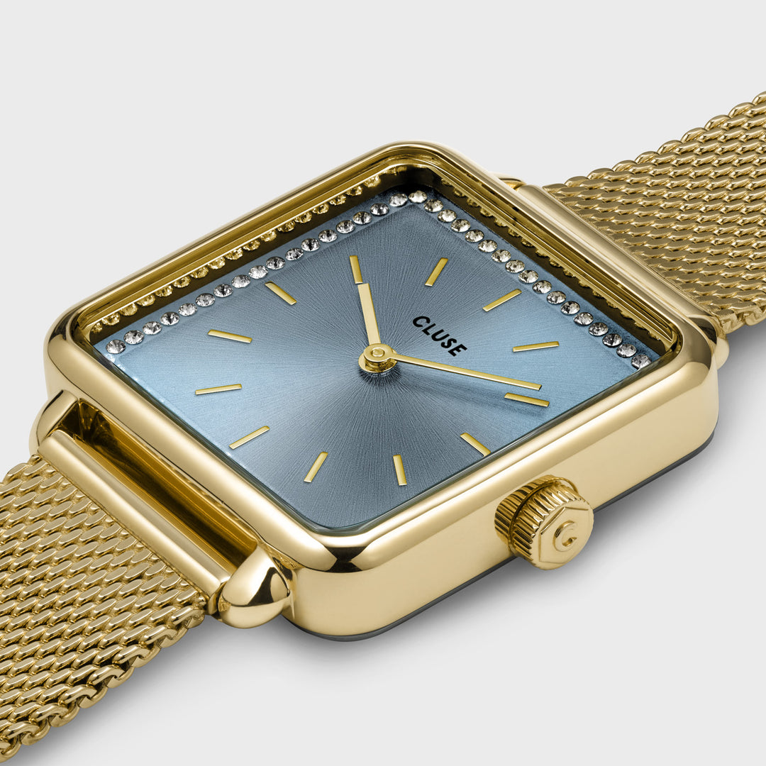 CLUSE La Tétragone Mesh Gold/Light Blue CW10310 - Watch case detail