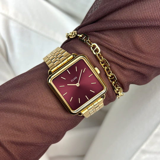 CLUSE La Tétragone Watch Steel Dark Cherry, Gold Colour CW10312 - wristshot