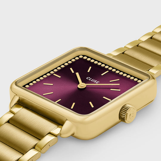 CLUSE La Tétragone Watch Steel, Wine stones, Gold Colour - Watch case detail