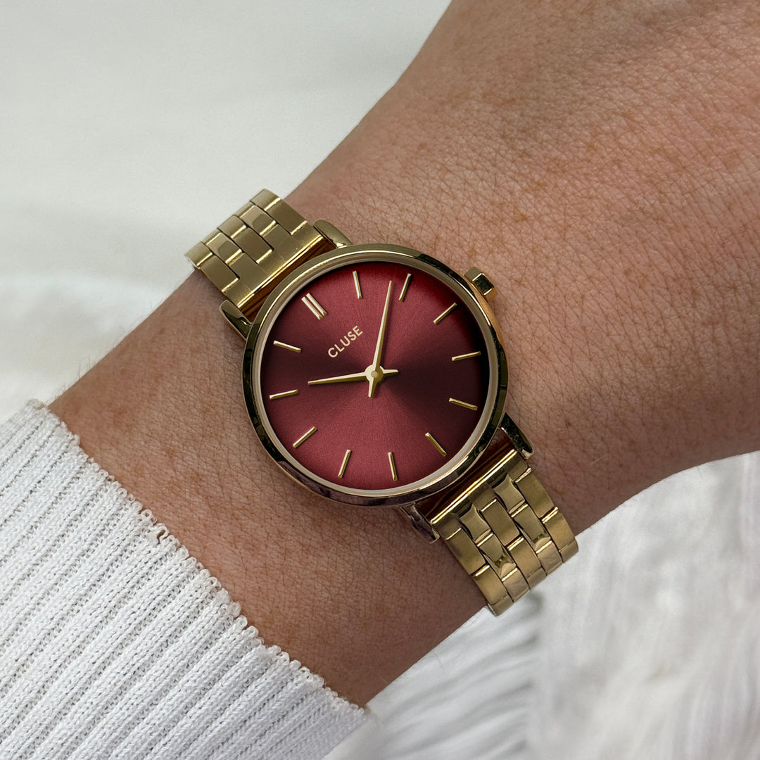 CLUSE Boho Chic Petite Steel, Dark Cherry, Gold Colour CW10505 - watch on wrist