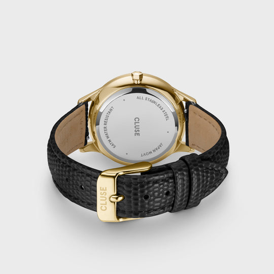 CLUSE Minuit Multifunction Watch Leather, Black Lizard, Gold Colour CW10705 - back image