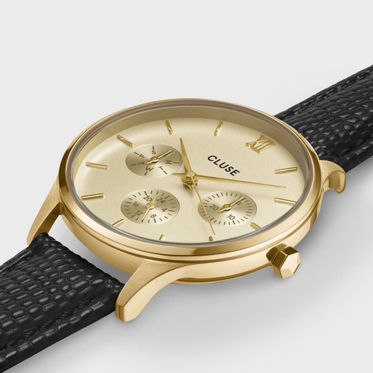 CLUSE Minuit Multifunction Watch Leather, Black Lizard, Gold Colour CW10705 - detail image