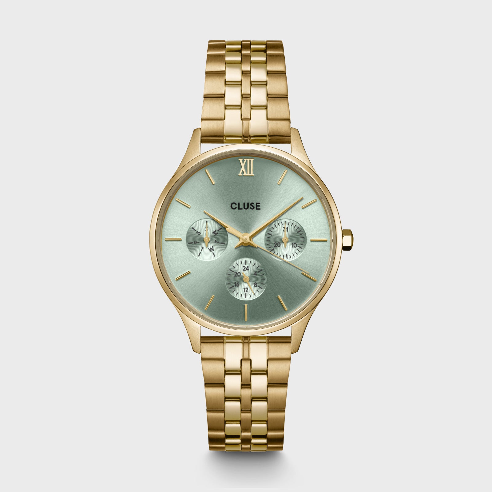 CLUSE Minuit Multifunction Watch Steel, Sage Green, Gold Colour CW10709 - Watch