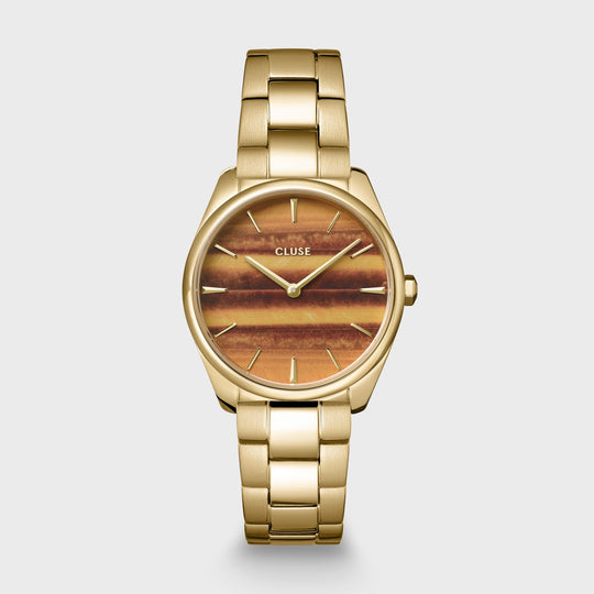 Féroce Petite Watch Steel Tiger's Eye, Gold Colour