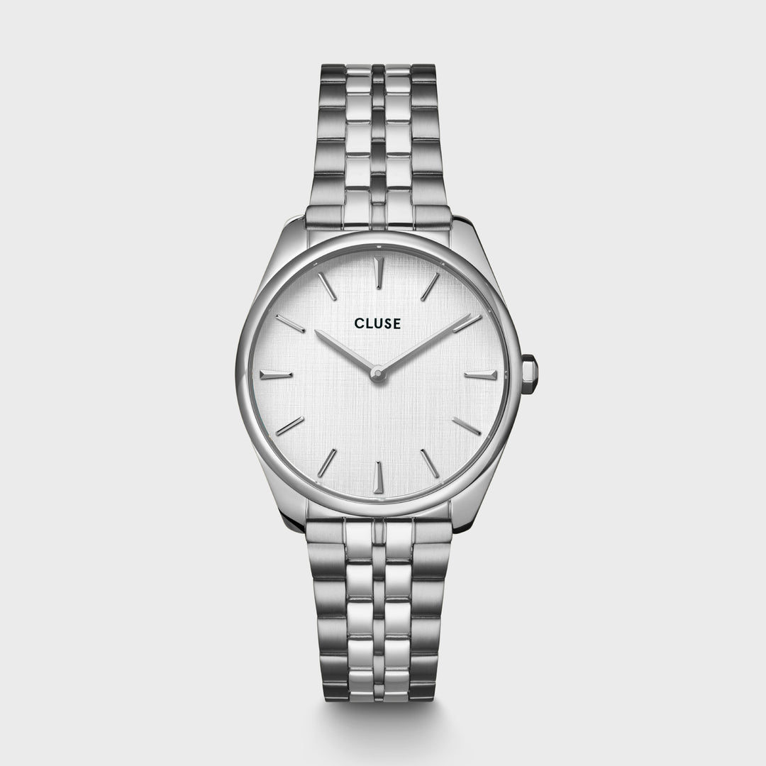 Féroce Petite Watch Steel, Silver Linen, Silver Colour CW11219 - watch frontal.