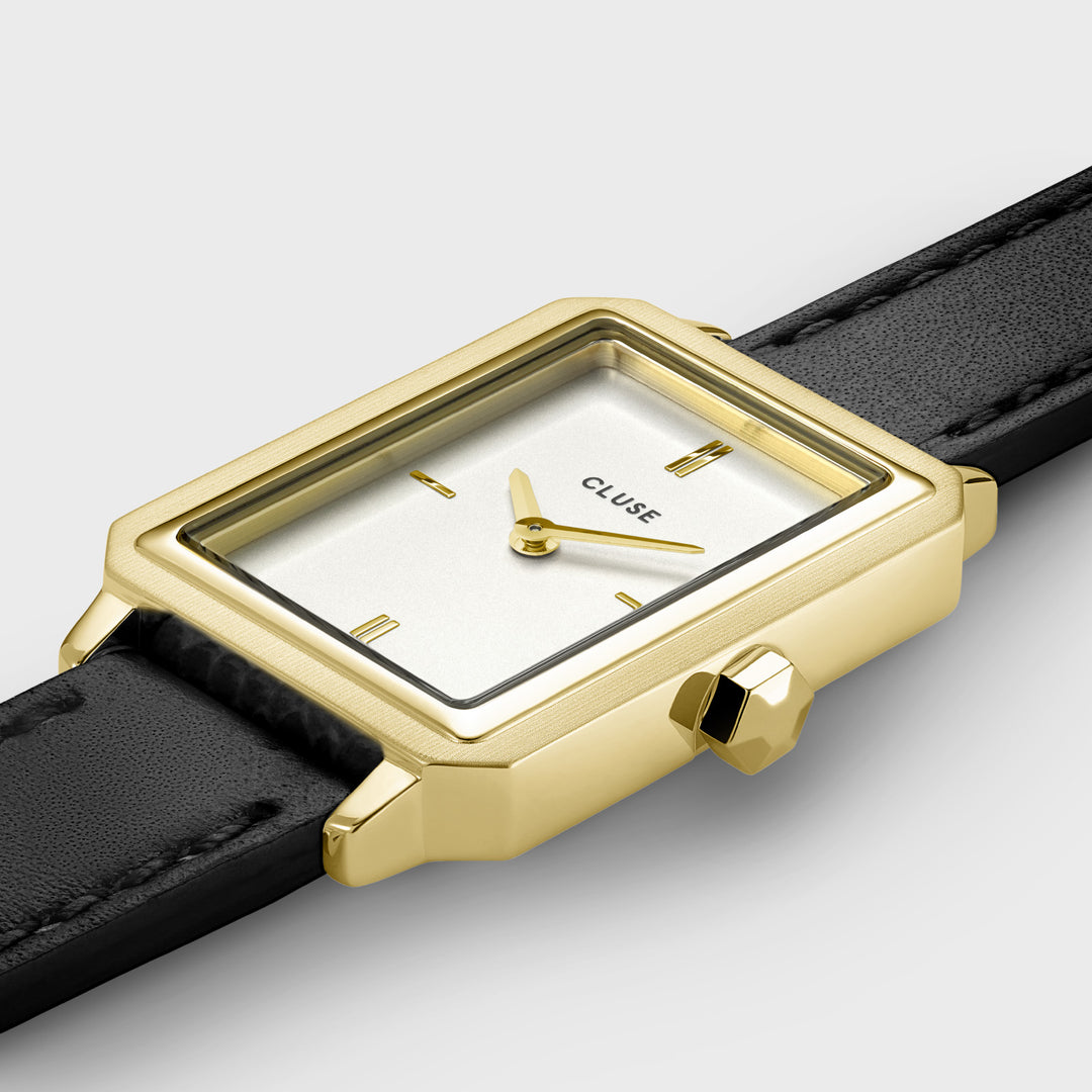 CLUSE Fluette Watch Double Leather Black, Gold Colour CW11513 - detail image