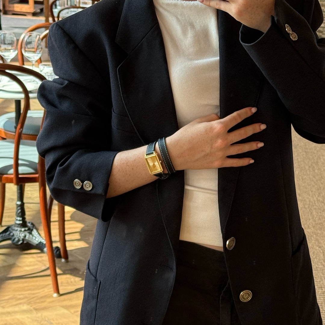 CLUSE Fluette Watch Double Leather, Black, Full Gold Colour CW11517 - Watch on influencer