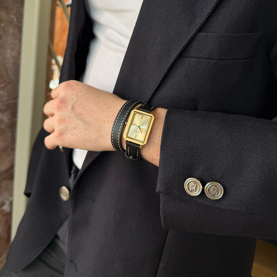 CLUSE Fluette Watch Double Leather, Black, Full Gold Colour CW11517 - Watch on influencer