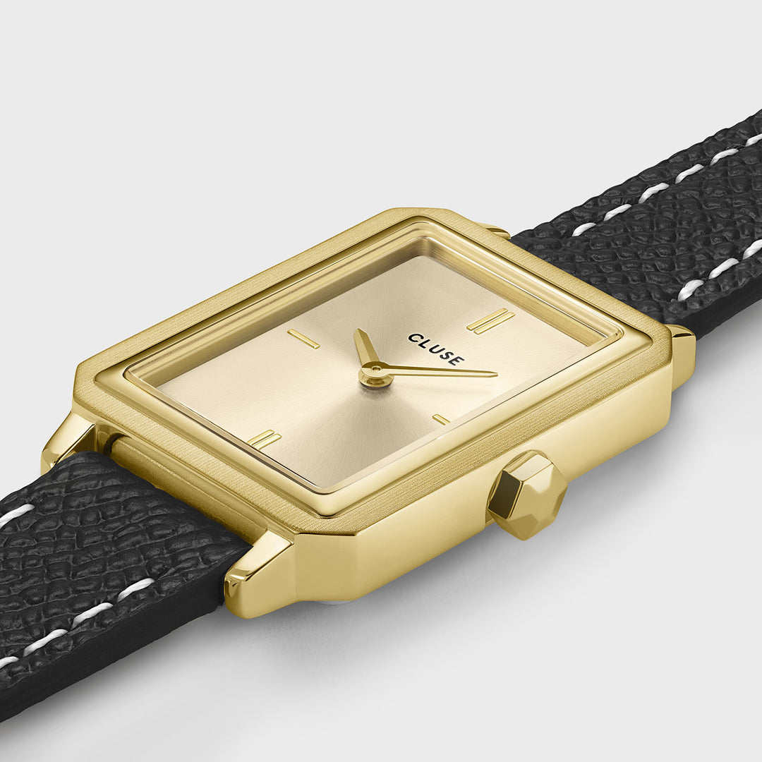 CLUSE Fluette Watch Double Leather, Black, Full Gold Colour CW11517 - Watch case detail