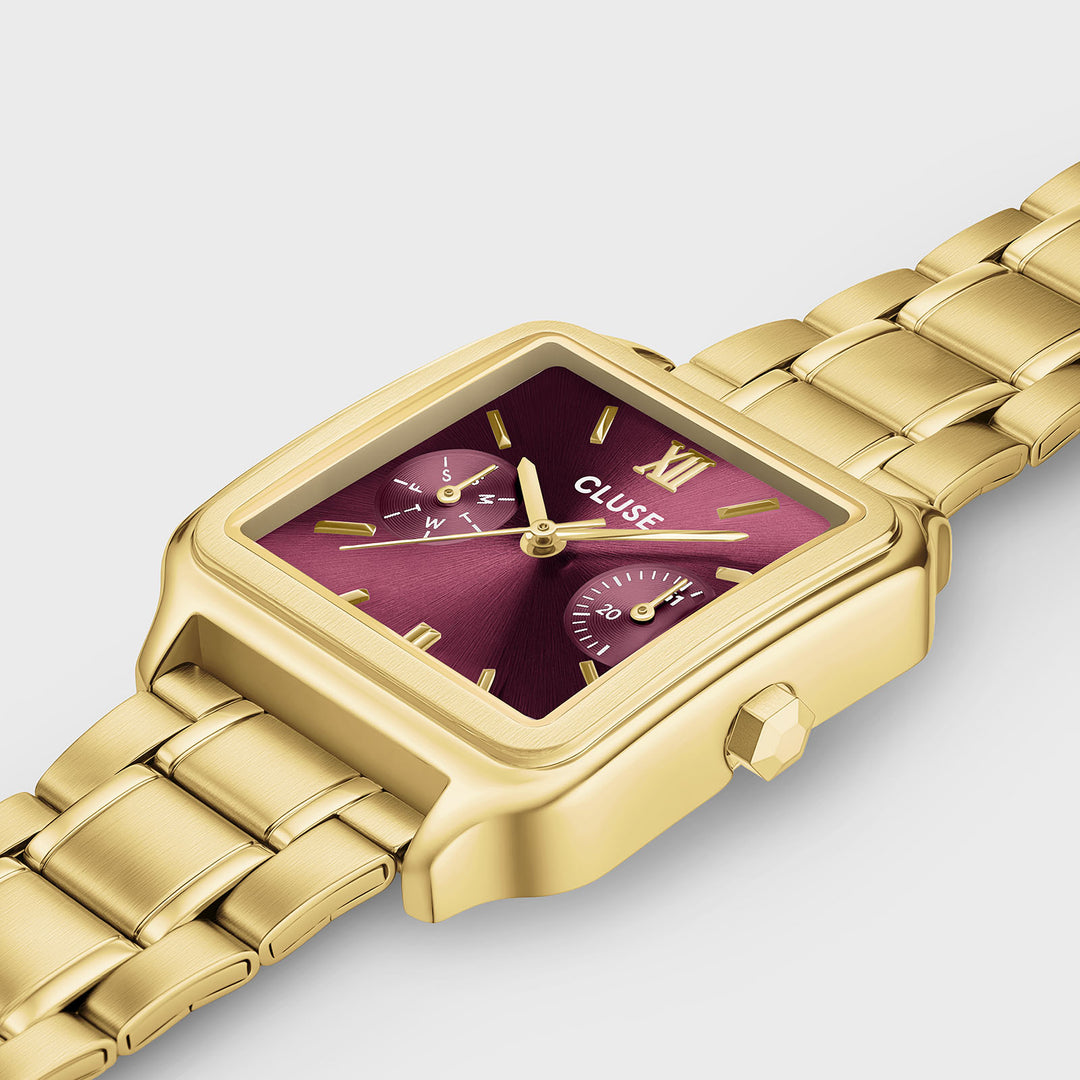 CLUSE Gracieuse Multifunction Watch Steel, Dark Cherry, Gold Colour CW16403 - Watch case detail