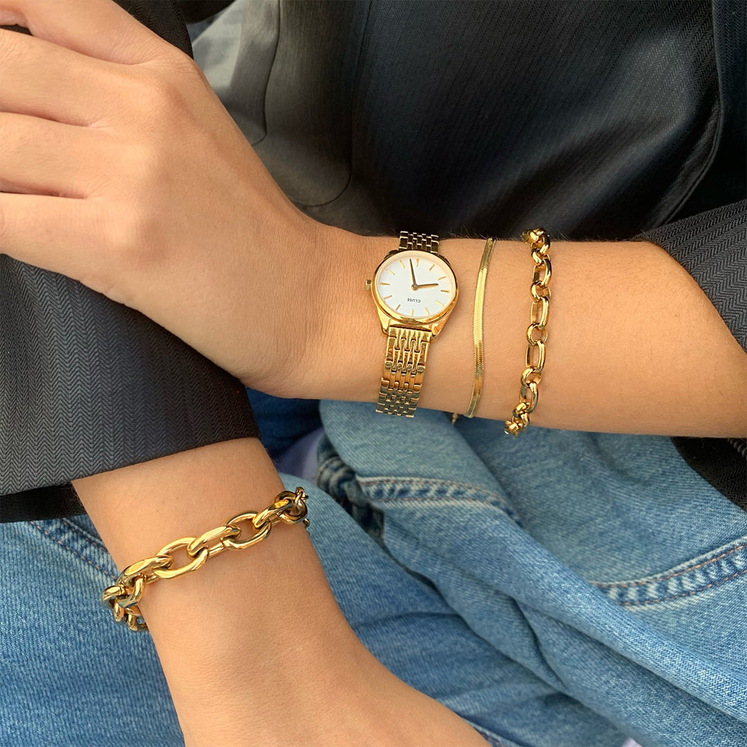 CLUSE Essentielle Snake  CB13309 + Mixed Oval  CB13317 + Chunky Chain   CB13327 Bracelet Gold Colour - Bracelet on wrist