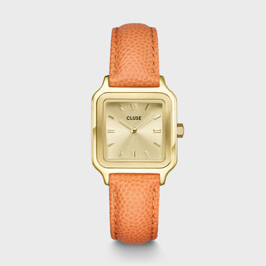 Gracieuse Petite Watch Leather, Apricot Lizard, Gold Colour CW11808 - watch frontal.