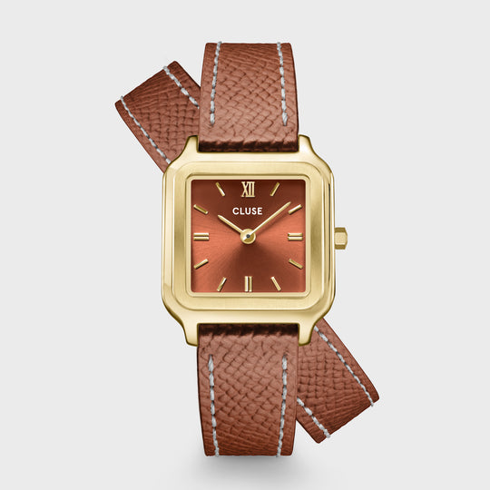 CLUSE Gracieuse Petite Watch Double Leather, Nutshell, Gold Colour CW11810 - front image