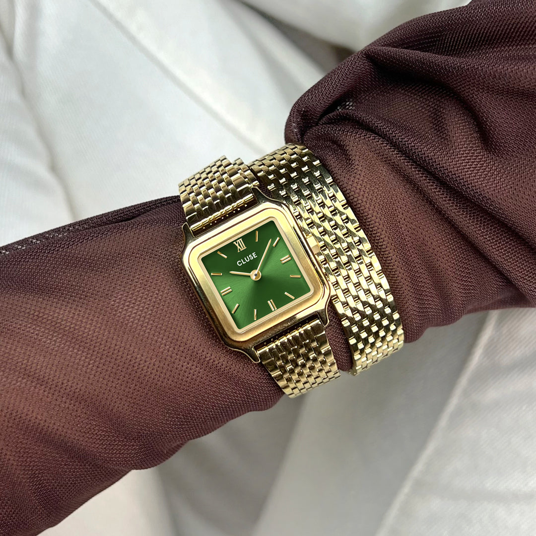 CLUSE Gracieuse Petite Watch Double Steel, Forest Green, Gold Colour CW11811 - wristshot