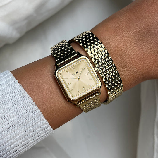 CLUSE Strap 14 mm Double Steel, Gold Colour CS12116 - Watch strap on wrist