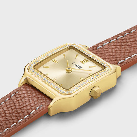 CLUSE Gracieuse Petite Watch Double Leather, White stones, Nutshell, Full Gold Colour CW11821 - Watch case detail