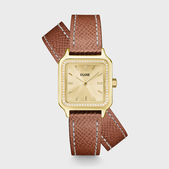 CLUSE Gracieuse Petite Watch Double Leather, White stones, Nutshell, Full Gold Colour CW11821 - Watch