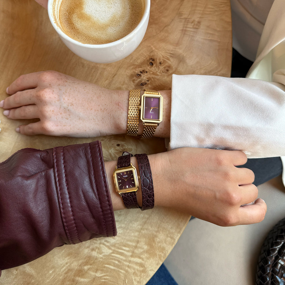 CLUSE Fluette Watch Double Steel, Wine, Gold Colour CW11516 - Watch on influencer