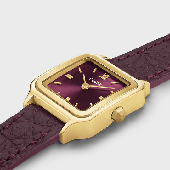 CLUSE Gracieuse Petite Watch Double Crocodile Leather, Wine, Gold Colour CW11822 - Watch case detail