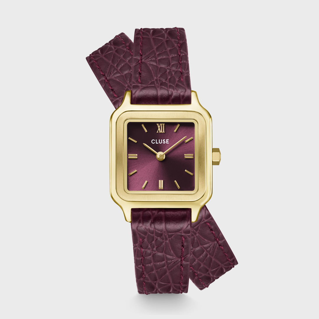 CLUSE Gracieuse Petite Watch Double Crocodile Leather, Wine, Gold Colour CW11822 - Watch