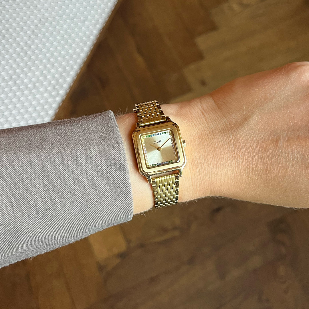 CLUSE Gracieuse Petite Watch Steel, Rainbow stones, Gold Colour CW11823 - Watch on influencer