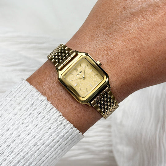 CLUSE Gracieuse Petite Watch Steel, Lace Textured, Gold Colour CW11825 - Watch on wrist