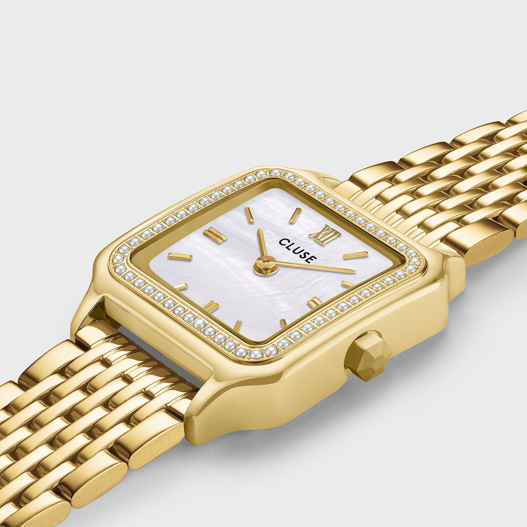 CLUSE Gracieuse Petite Watch Steel, Glass Pearls, White MOP, Gold Colour CW11826 - Watch case detail