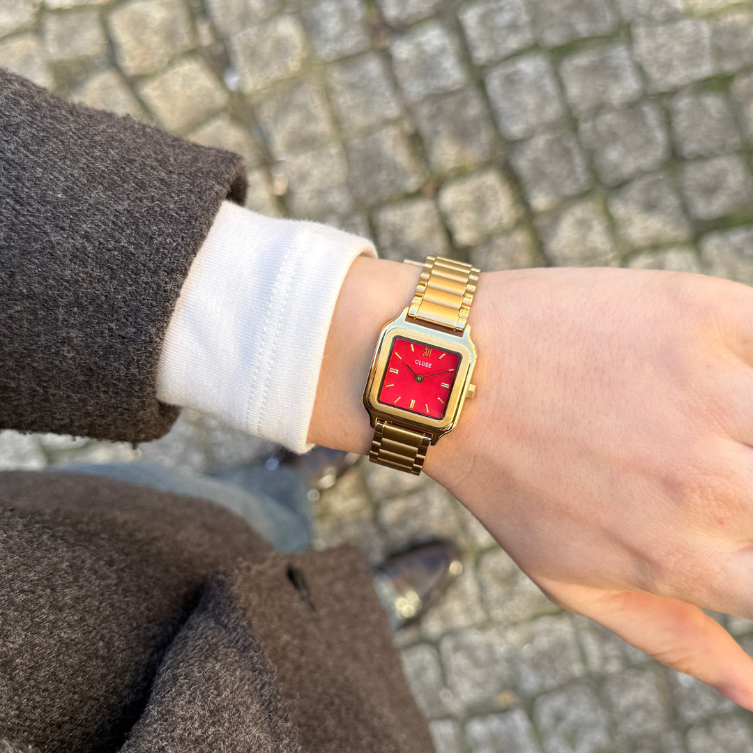 CLUSE Gracieuse Petite Watch Steel, Watermelon Red, Gold Colour CW11827 - Watch on model