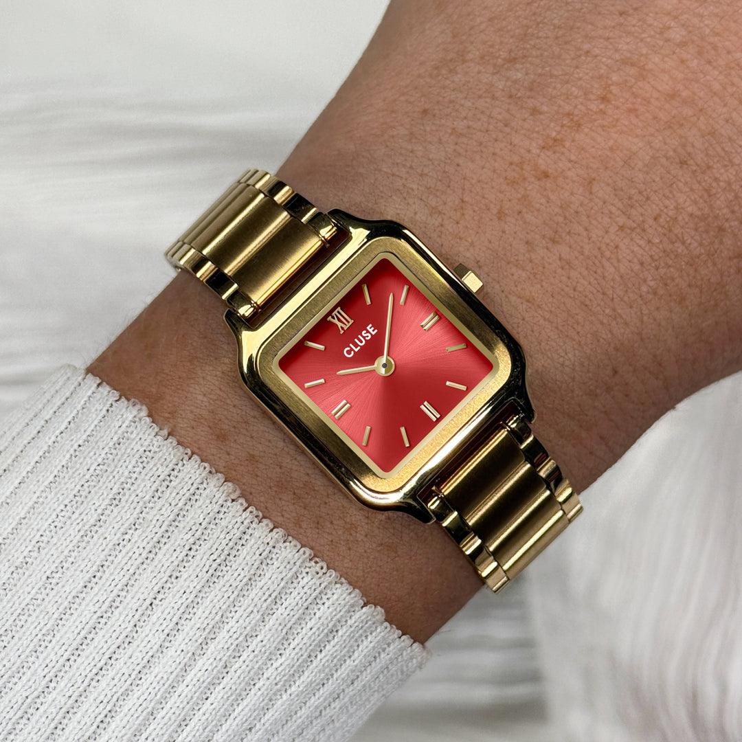 CLUSE Gracieuse Petite Watch Steel, Watermelon Red, Gold Colour CW11827 - Watch on wrist