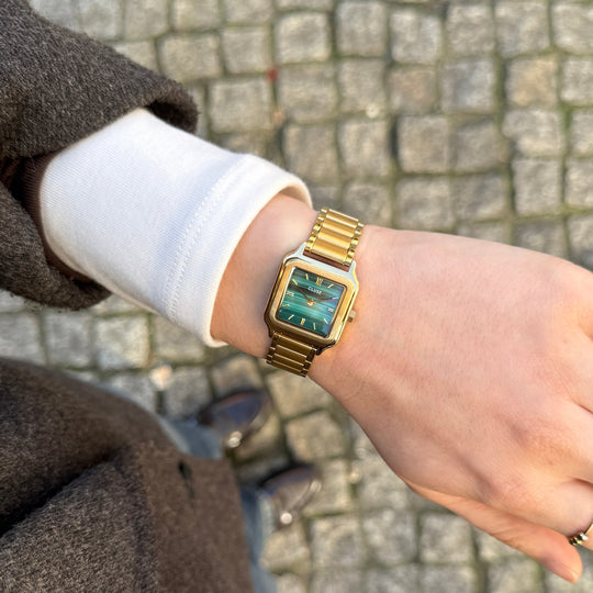 CLUSE Gracieuse Petite Watch Steel, Malachite, Gold Colour CW11828 - Watch on model