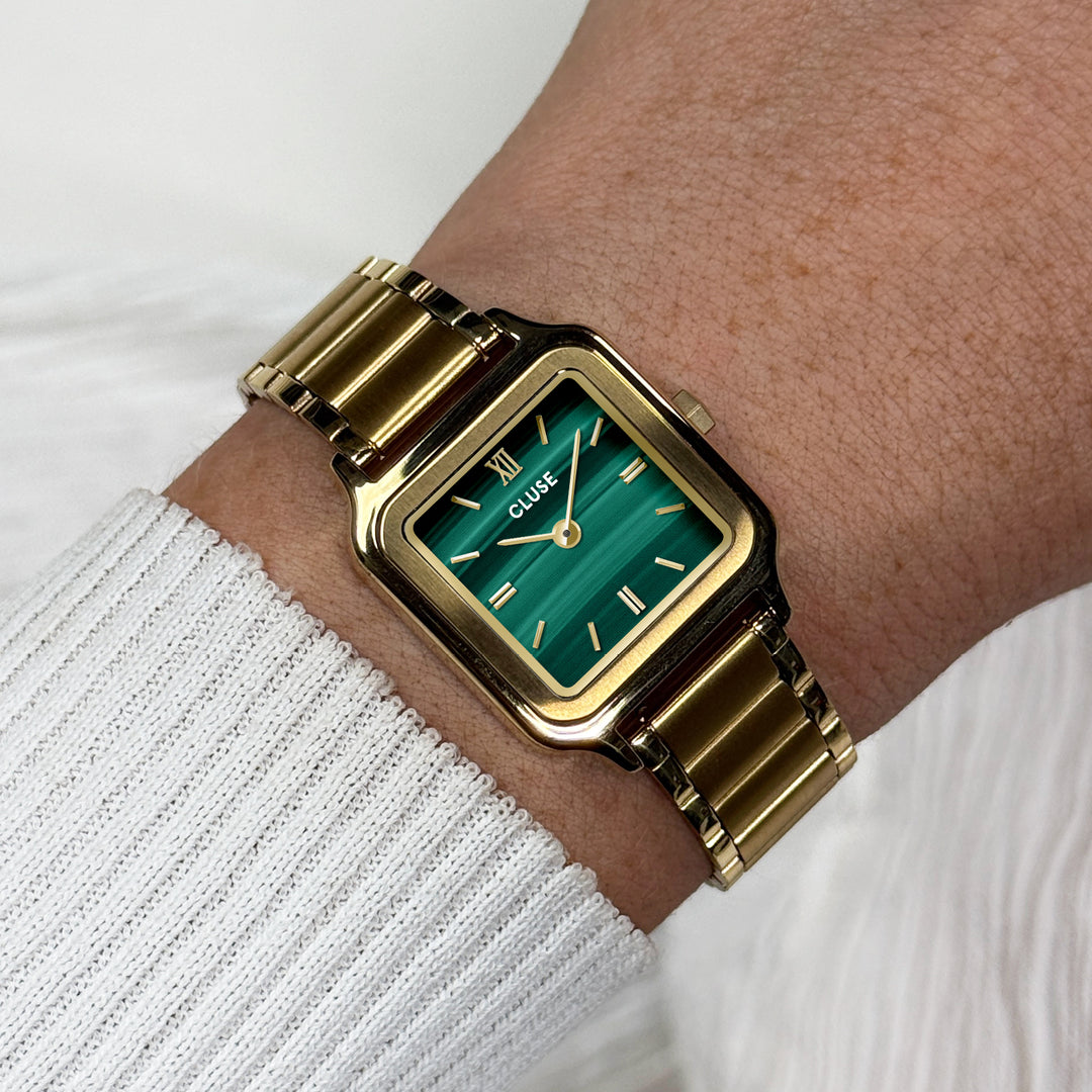 CLUSE Gracieuse Petite Watch Steel, Malachite, Gold Colour CW11828 - Watch on wrist