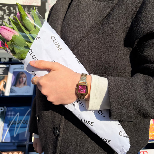 CLUSE Gracieuse Petite Watch Steel, Fuchsia, Gold Colour CW11829 - Watch on model