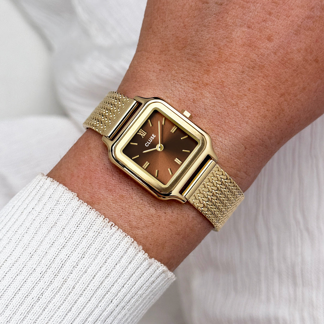 CLUSE Gracieuse Petite Watch Mesh, Brown, Gold Colour CW11830 - Watch on wrist