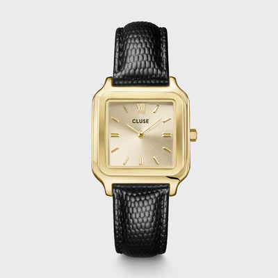 Gracieuse Watch Leather, Black Lizard, Gold Colour