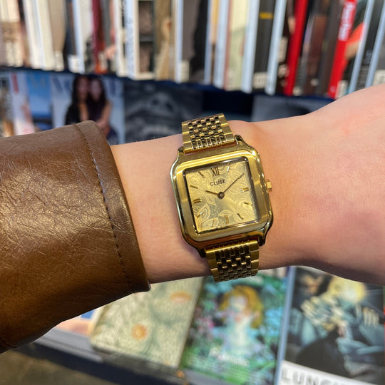 CLUSE Gracieuse Watch Steel, Lace Textured, Gold Colour CW11912 - Watch on model