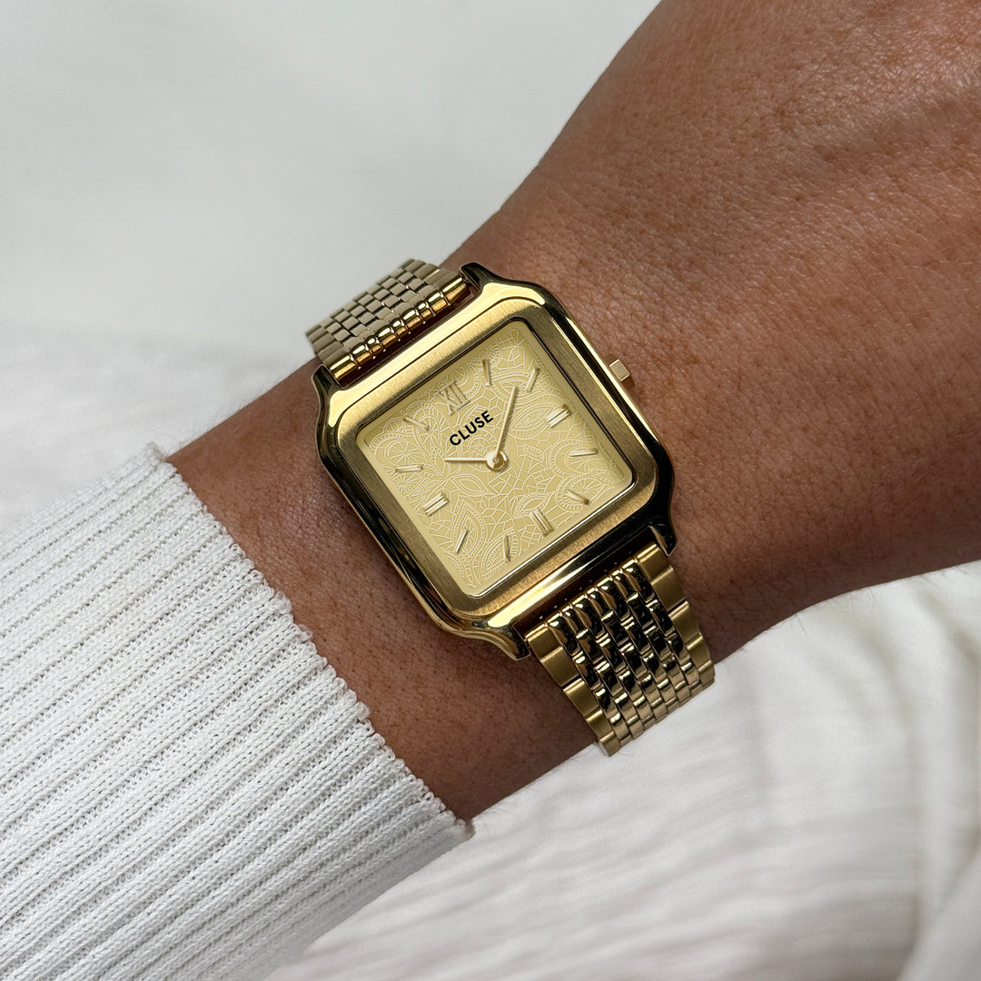 CLUSE Gracieuse Watch Steel, Lace Textured, Gold Colour CW11912 - Watch on wrist
