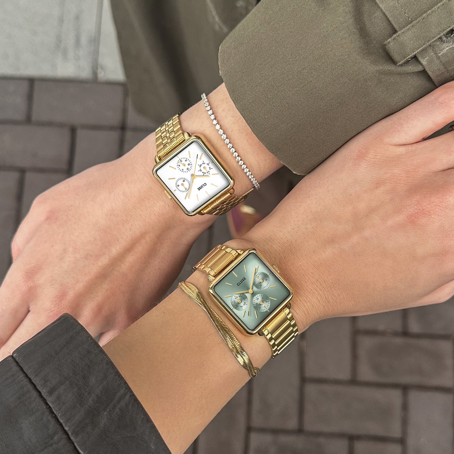 CLUSE La Tétragone Multifunction Watch CW13805 Green/Gold, Square