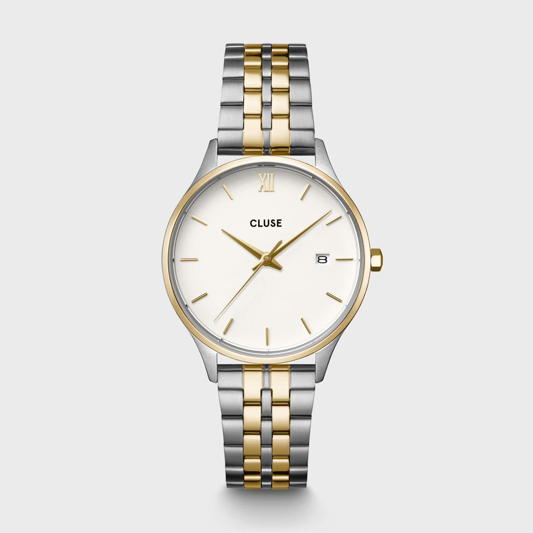 CLUSE Minuit Date Watch Steel, Coconut Milk, Bicolor CW14302 - front image