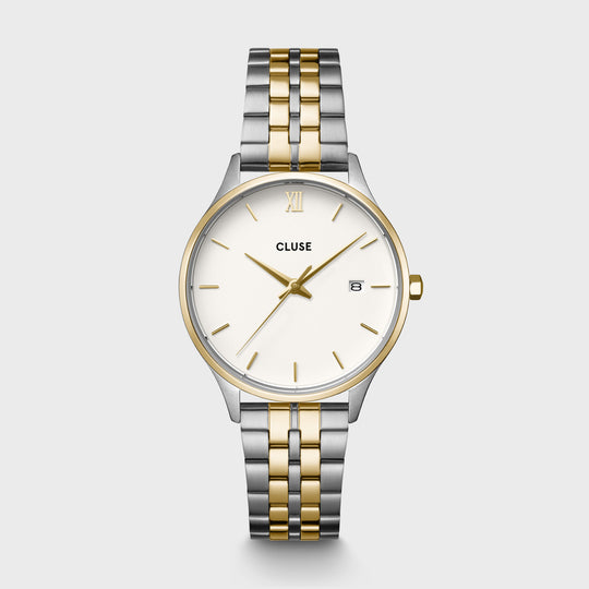 CLUSE Minuit Date Watch Steel, Coconut Milk, Bicolor CW14302 - front image