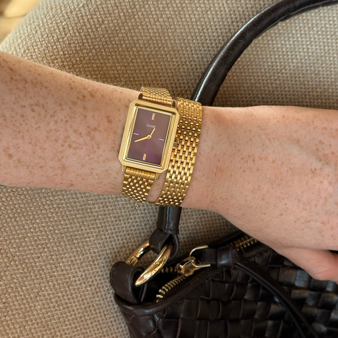 CLUSE Fluette Watch Double Steel, Wine, Gold Colour CW11516 - Watch on influencer