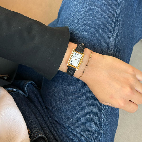 CLUSE Essentielle Black Epoxy Bracelet, Gold Colour CB13376 - Bracelet on influencer