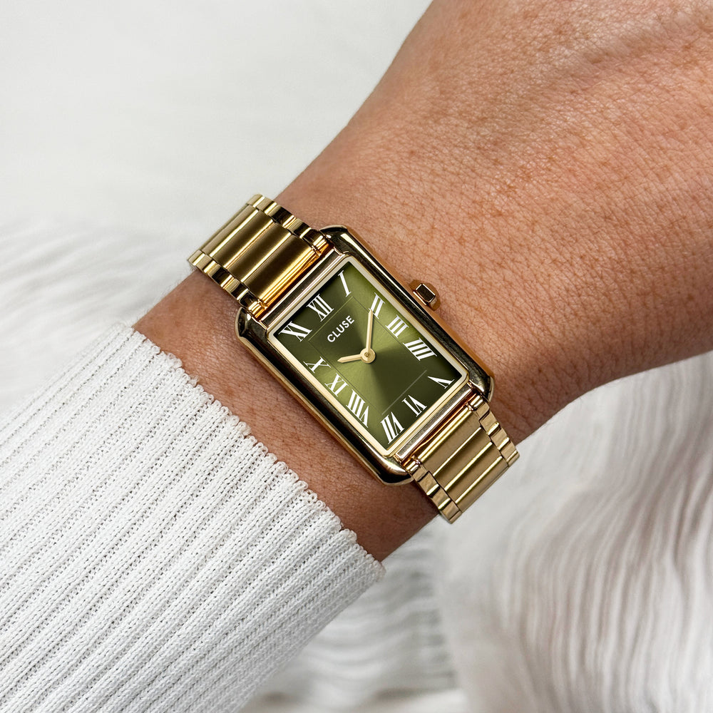 CLUSE Belisenna Watch Steel, Olive, Gold Colour CW15007 - Watch on wrist