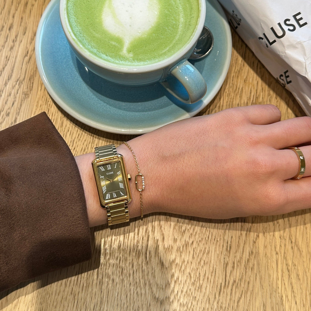 CLUSE Élevé Oval Zirconia Bracelet, Gold Colour CB13382 - Bracelet on model