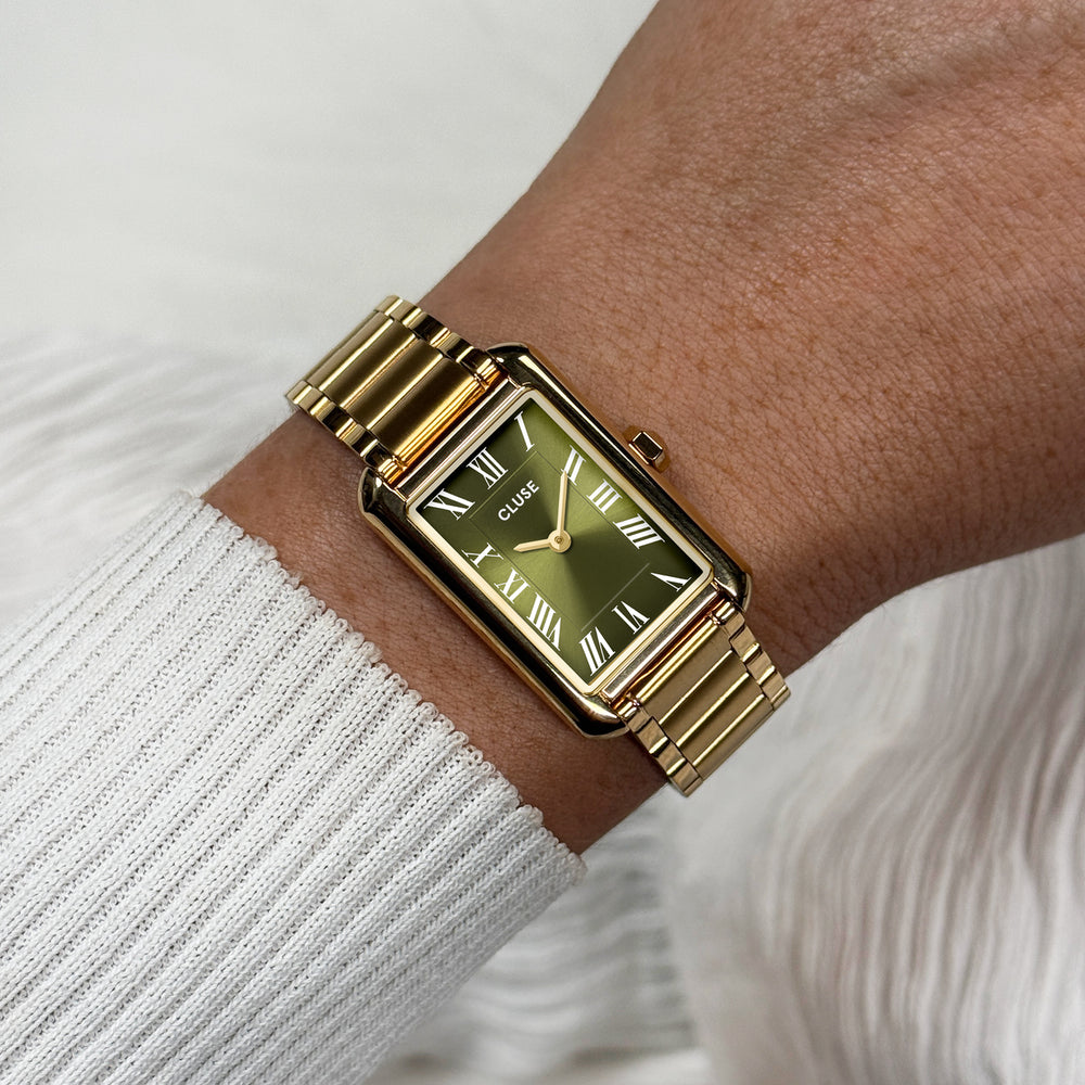 CLUSE Belisenna Watch Steel, Olive, Gold Colour CW15007 - Watch on wrist