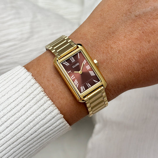CLUSE Belisenna Watch Steel, Mocha, Gold Colour CW15010 - Watch on wrist