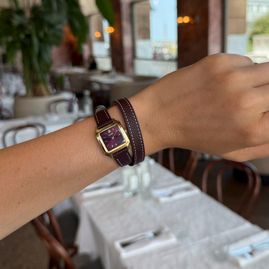 CLUSE Gracieuse Mini Watch Double Leather, Wine, Gold Colour CW15503 - Watch on influencer