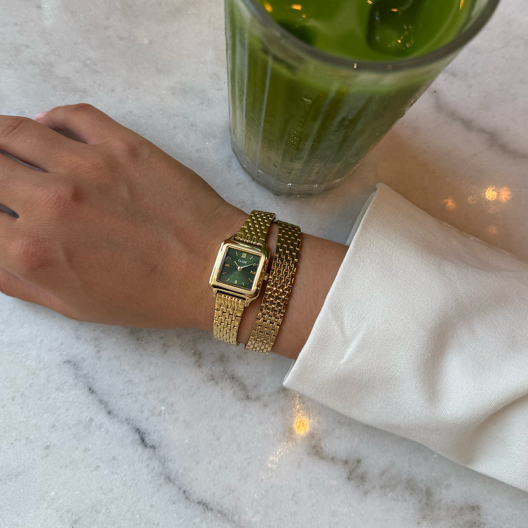 CLUSE Gracieuse Mini Watch Double Steel, Forest Green, Gold Colour CW15504 - Watch on influencer