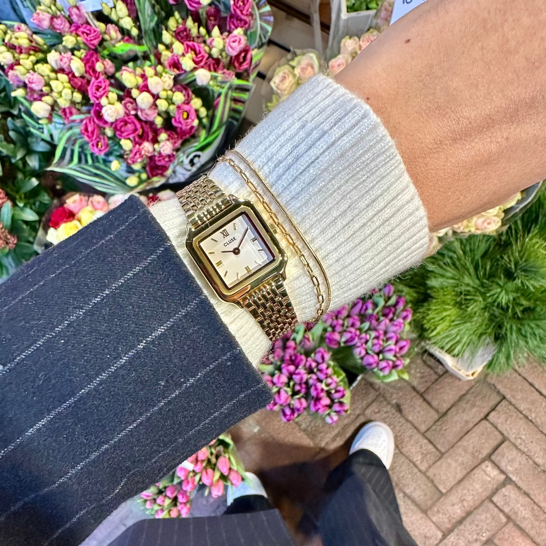 CLUSE Gracieuse Mini Watch Steel, White, Gold Colour CW15506 - Watch on model